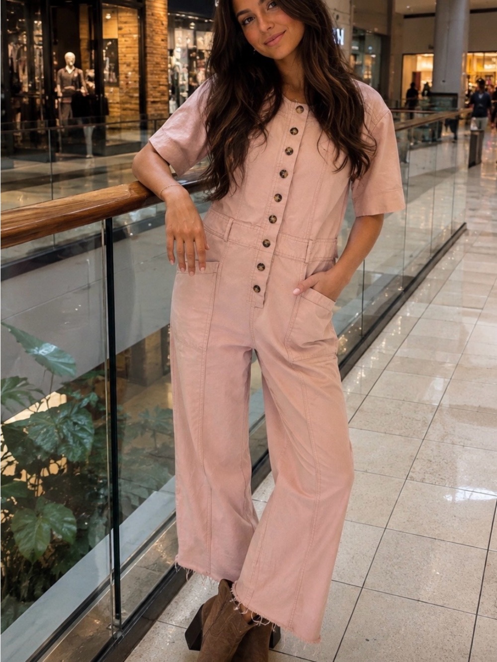 Madewell Pink Button-Front Utility Jumpsuit